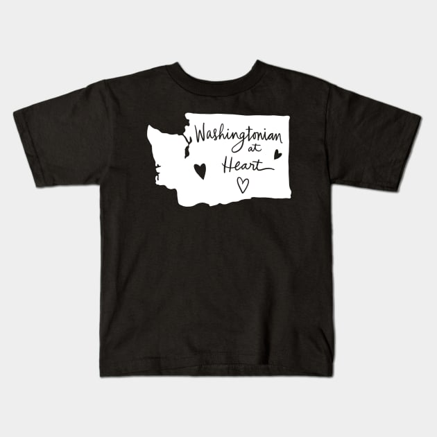 Washingtonian At Heart: Washington State Pride Calligraphy State Silhouette Art Kids T-Shirt by Tessa McSorley